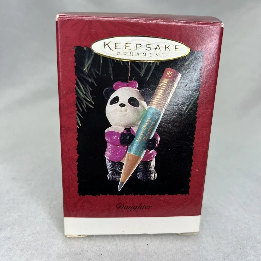 NIB 1995 Hallmark DAUGHTER Panda Bear w/ Pencil Keepsake‎ Ornament
